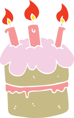 Bir insan tarafından çizilmiş düz renkli doğum günü pastası.