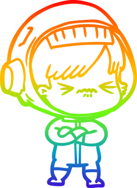 Gökkuşağı gradyan çizgi çizimi bir insan tarafından çizilmiş astronot bir kadın.