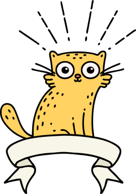 Dövme stili afiş Bir insan tarafından çizilmiş kedi şaşırttı