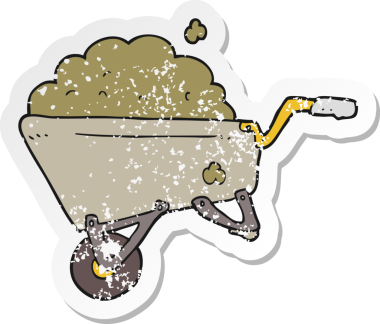 Bir insan tarafından çizilmiş çamurla dolu bir karikatür el arabasının gerilimli yapıştırması.