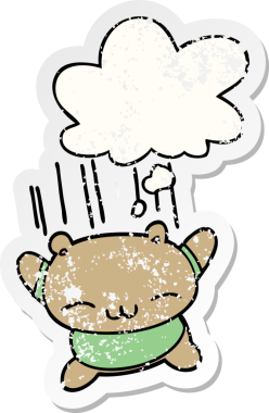 Düşünce baloncuklu çizgi film zıplayan ayıyı insan tarafından çizilmiş yıpranmış bir çıkartma olarak düşün.