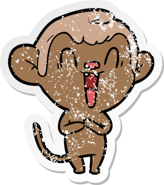 Bir insan tarafından çizilmiş gülen maymunun sıkıntılı çıkartması.