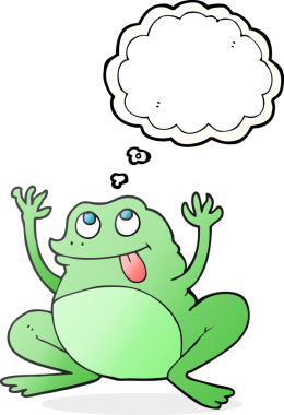 Bir insan tarafından çizilmiş komik baloncuk kurbağa çizimi.