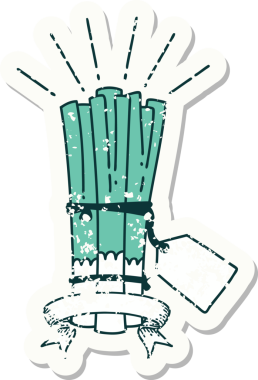 Bir insan tarafından çizilmiş bir demet pırasa dövmesi.