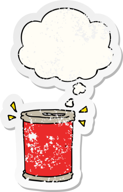 Düşünce baloncuklu çizgi film gazozu insan tarafından çizilmiş yıpranmış bir çıkartma gibi.