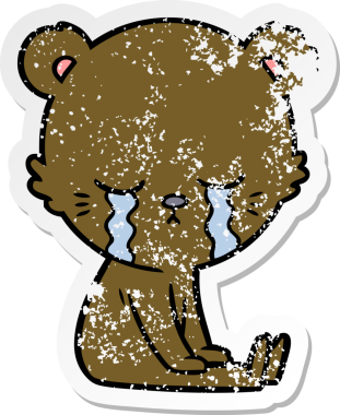 Bir insan tarafından çizilmiş ağlayan çizgi film ayısının sıkıntılı çıkartması.