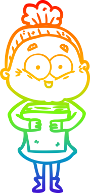 Gökkuşağı gradyan çizgi çizimi Bir insan tarafından çizilmiş mutlu yaşlı kadın