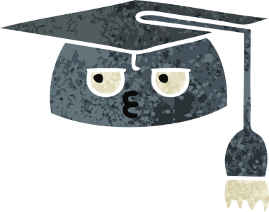 Bir insanın çizdiği mezuniyet şapkasının retro çizim tarzı karikatürü.