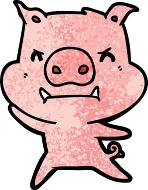 Bir insan tarafından çizilmiş kızgın çizgi film domuzu.