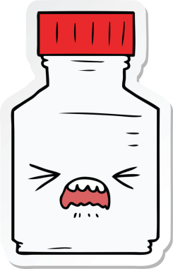 Bir insan tarafından çizilmiş karikatür hapı kavanozunun etiketi.