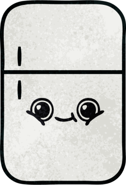 Bir insan tarafından çizilmiş buzdolabının retro grunge desenli karikatürü.