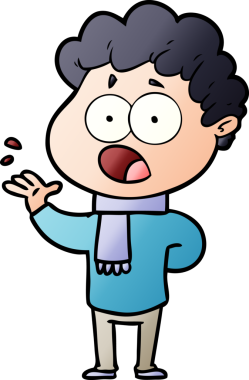 Bir insan tarafından çizilmiş bir karikatür adamı şaşkınlıkla nefes nefese kaldı.