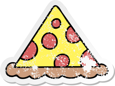 Bir insan tarafından çizilmiş garip bir pizza diliminin sıkıntılı çıkartması.