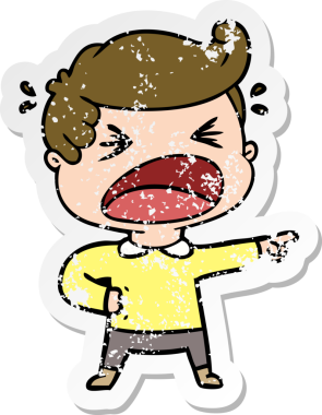 Sinirli bir çizgi film çıkartması bağıran adam bir insan tarafından çizilmiş.