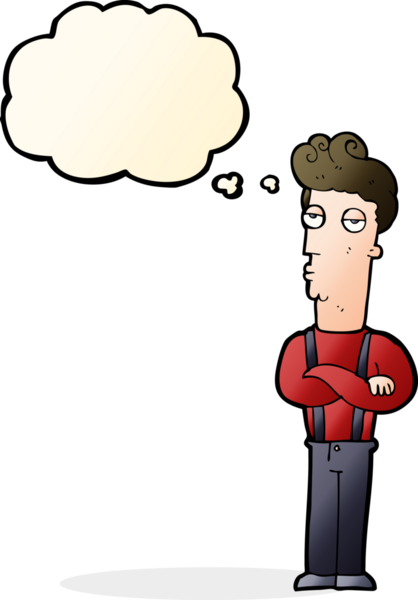 Bir insan tarafından çizilmiş düşünce balonlu, etkilenmemiş bir adam çizgi filmi.