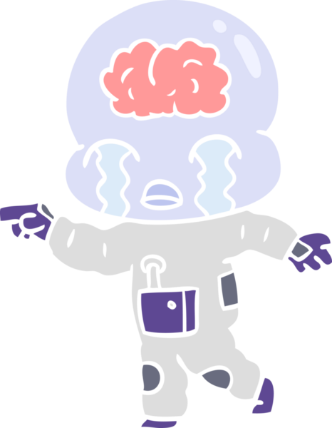 Düz renkli çizgi film. Bir insan tarafından çizilmiş büyük beyinli uzaylı ağlaması.