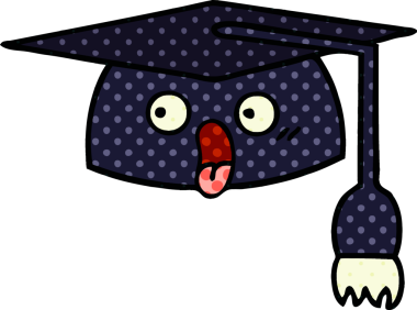 Bir insanın çizdiği mezuniyet şapkasının çizgi filmi.