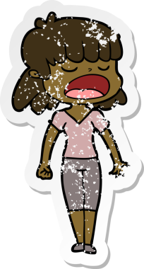 Bir insan tarafından yüksek sesle çizilmiş karikatür kadının sıkıntılı çıkartması.