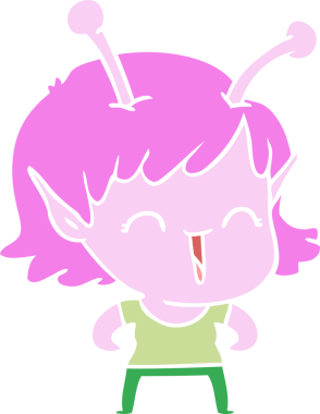 Bir insan tarafından çizilmiş düz renkli uzaylı kız çizgi filmi.