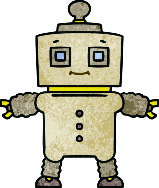 Bir insan tarafından çizilmiş tuhaf çizgi film robotu.