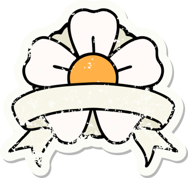 Bir insan tarafından çizilmiş çiçeğin bayrağını taşıyan eski bir etiket.