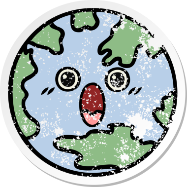 Bir insan tarafından çizilmiş şirin bir karikatür gezegeninin sıkıntılı çıkartması.