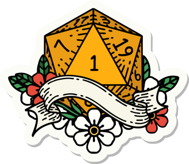 Bir insan tarafından çizilmiş doğal bir d20 zar etiketi.