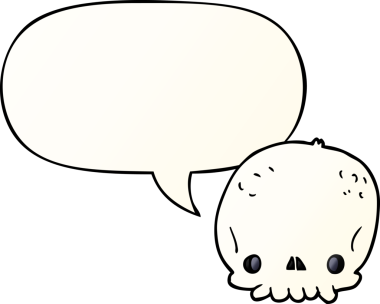 bir insan tarafından çizilmiş, konuşma baloncuklu karikatür kafatası.