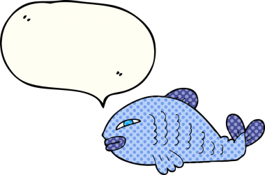 Bir insan tarafından çizilmiş serbest çizilmiş çizgi roman konuşma balonu karikatür balığı.