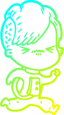 Bir insan tarafından çizilmiş uzay giysisi giymiş sinirli bir hipster kızın soğuk gradyan çizimi