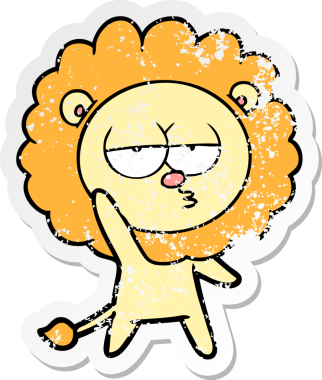 Bir insan tarafından çizilmiş sıkıntılı bir karikatür çıkartması sıkılmış bir aslan.