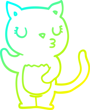 Bir insan tarafından çizilmiş bir çizgi film kedisinin soğuk gradyan çizgisi.