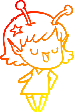 Bir insan tarafından çizilmiş mutlu bir uzaylı kız çizgi filminin çizimi.