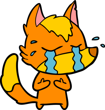 Bir insan tarafından çizilmiş üzgün küçük tilki çizgi film karakteri.