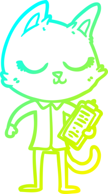 Bir insan tarafından çizilmiş pano ile sakin bir çizgi film kedisinin soğuk gradyan çizimi