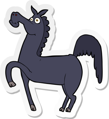 Bir insan tarafından çizilmiş komik bir atın çıkartması.