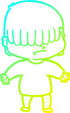 Bir insan tarafından çizilmiş dağınık saçlı bir çizgi film çocuğu çizimi.