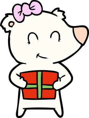 Bir insan tarafından çizilmiş Noel hediyeli dişi kutup ayısı.