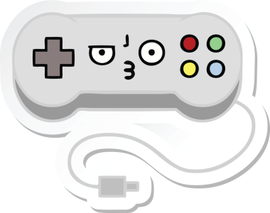 Bir insan tarafından çizilmiş şirin bir çizgi film oyun denetleyicisinin çıkartması