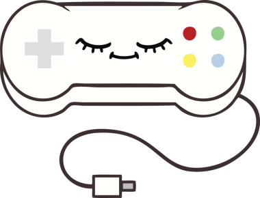 Bir insan tarafından çizilmiş bir oyun denetleyicisinin düz renk retro karikatürü