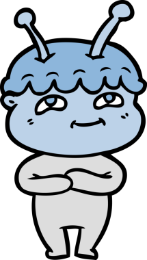 Bir insan tarafından çizilmiş dost canlısı çizgi film uzay adamı.