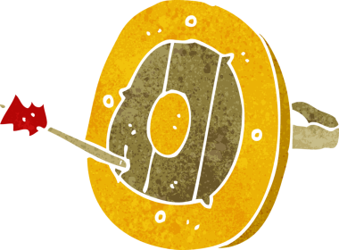 Bir insan tarafından çizilmiş oklu çizgi film kalkanı.