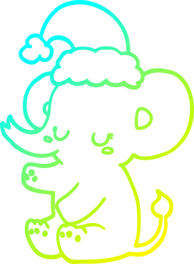 Bir insan tarafından çizilmiş şirin bir Noel filinin soğuk gradyan çizgisi.