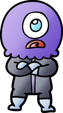 Sinirli çizgi film Tepegöz uzaylı uzay adamı bir insan tarafından çizildi.