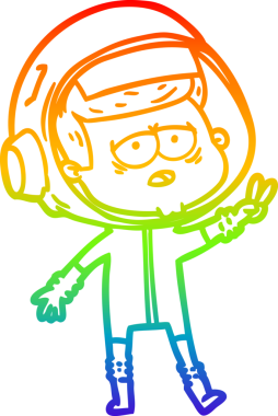 Gökkuşağı gradyan çizgi çizimi bir insan tarafından çizilmiş yorgun astronot