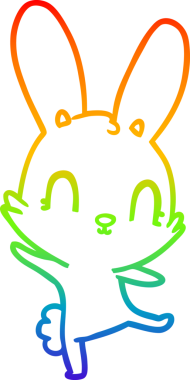 Gökkuşağı gradyan çizimi. Bir insan tarafından çizilmiş şirin bir tavşan çizgi filmi.