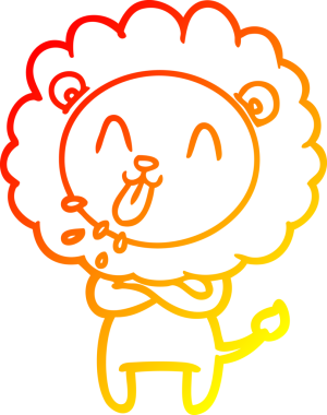 Bir insan tarafından çizilmiş mutlu çizgi film aslanının sıcak çizgi çizimi