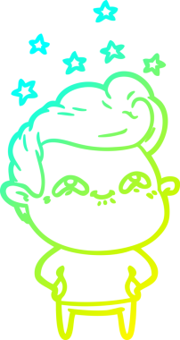 Bir insan tarafından çizilmiş, heyecanlı bir çizgi film çizimi.