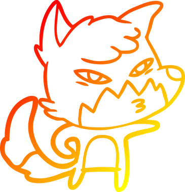 Bir insan tarafından çizilmiş akıllı bir tilkinin sıcak çizgi çizimi