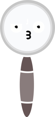 Bir insanın çizdiği büyüteçin düz renkli retro karikatürü